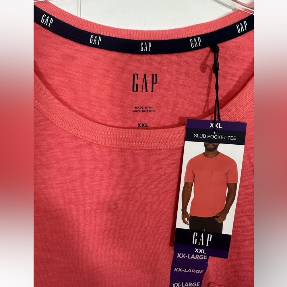 NWT GAP Men's XXL Crew Neck Short Sleeve Slub Pocket T-Shirt Light Pink/orange - Picture 2 of 5